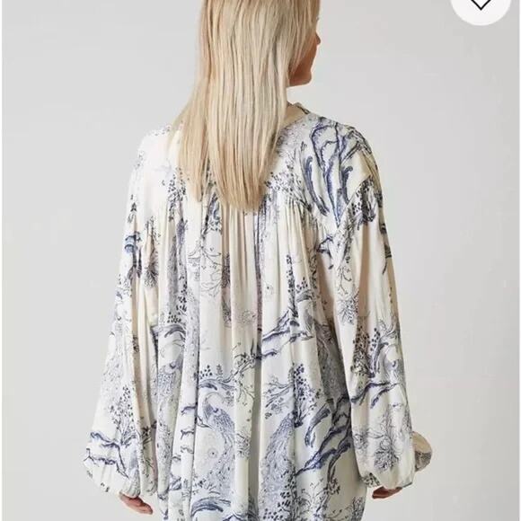 Free People Womens Metallic Blooms Ivory Print Blouse Top XS - Picture 3 of 8